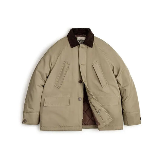 Maden Men's Vintage Safari Jacket - Thick Cotton Padded, Corduroy Collar, Fall/Winter Coat