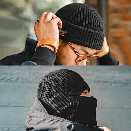 Maden Men Winter Skullies Beanies Hats For Women Knitted Woolen Scarf Caps Balaclava Mask Gorras Bonnet Thick Warm Handmade Hat